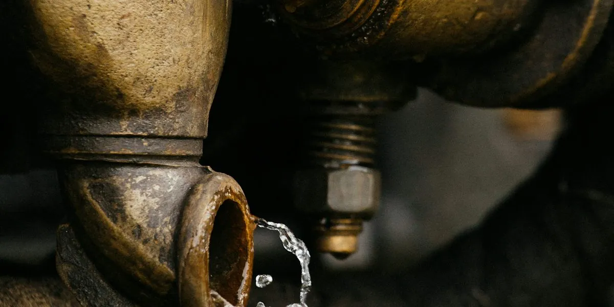 Water escaping from a damaged pipe fitting